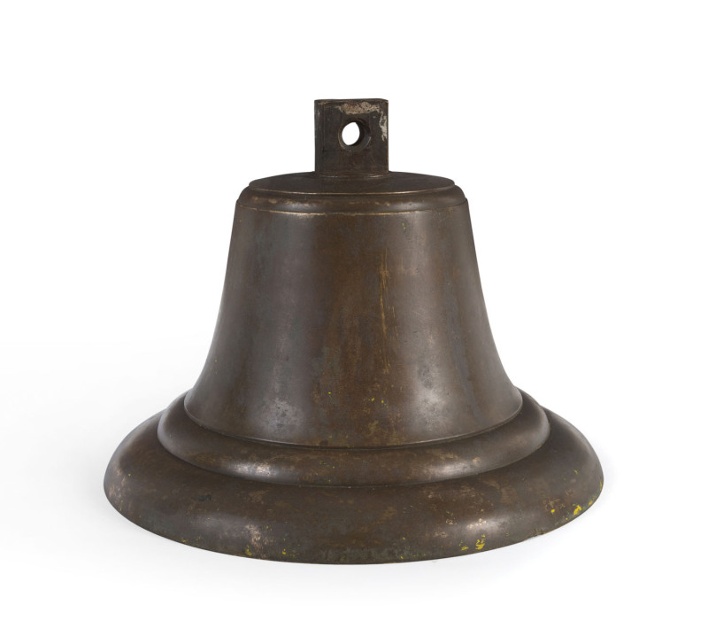 A bronze ship's bell, 19th century, marked "P. B.", 25cm high, 30cm across