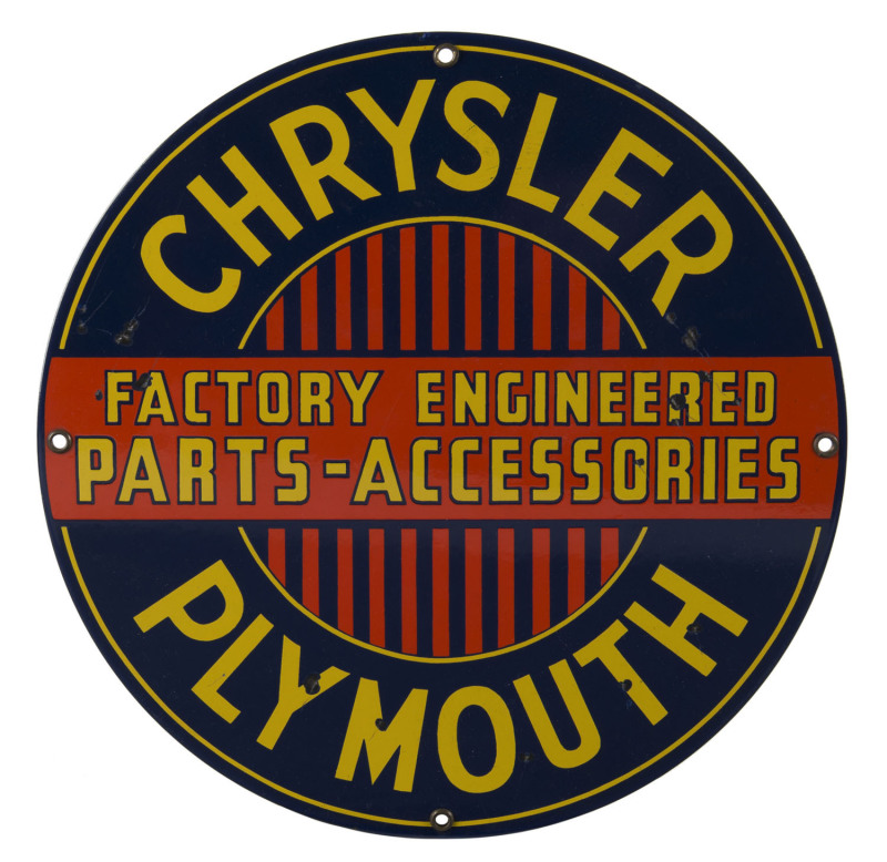 "CHRYSLER PLYMOUTH" vintage tin enamel sign, 30cm diameter