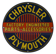 "CHRYSLER PLYMOUTH" vintage tin enamel sign, 30cm diameter