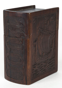 "IONA" book box, carved red cedar, 19th century, 12cm high