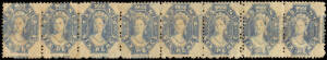 1865-71 (SG.75) 6d Slate Violet perforated 11½ -12; fresh mint strip of (8),  showing double vertical perforations on one row. Cat. £2200+.