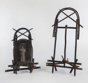 Two folk art twig picture frames, early 20th century, the tallest 48cm high