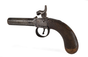 English percussion cap pocket pistol with walnut stock and octagonal barrel, circa 1835, 18.5cm long