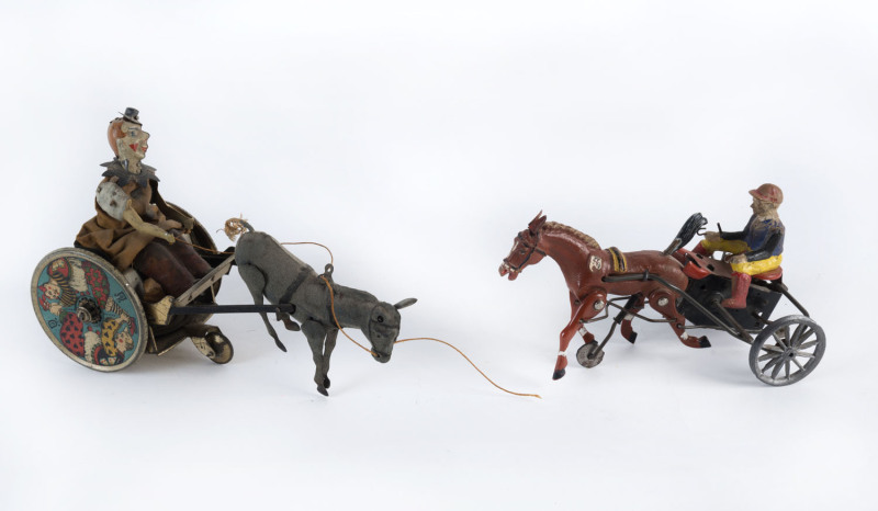 LEHMANN German tinplate clockwork toy together with a trotting horse toy, early to mid 20th century, 19cm and 15cm long