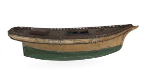 "LUSSIN" scratch built boat hull, painted and carved wood, 19th century, 120cm long