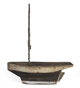 An antique model pond yacht with cream and white painted finish, late 19th century, 99cm long