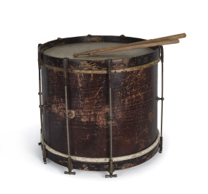 Antique marching drum with drum sticks, circa 1900, ​41cm diameter