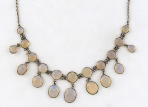 A silver and jelly opal necklace, 20th century, stamped "925", ​48cm long