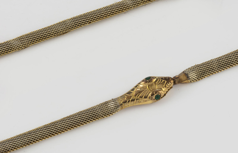 Snake necklace, 9ct gold with emerald eyes, early 20th century, ​32cm long, 12 grams