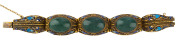 A Chinese bracelet, gilded silver and enamel set with jade, early 20th century, stamped "Silver", ​18cm long