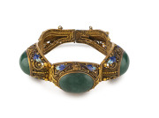 A Chinese bracelet, gilded silver and enamel set with jade, early 20th century, stamped "Silver", ​18cm long - 2