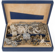 Assorted jewellery and costume jewellery including 9ct gold necklace (8.5 grams), 14ct gold and sapphire ring, 2 x 14ct gold clasps, assorted pearls, silver chains etc,