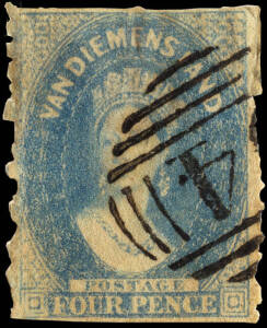 1867 (SG.95) 4d Bright Blue Unofficially perforated oblique roulette gauging10 to 10½; postally used copy with BN 54 or 64. Cat.£850.