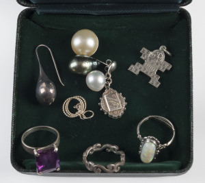 Three loose Broome pearls and assorted silver jewellery, 20th century.