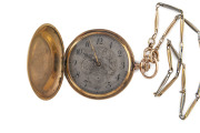 LONGINES 14ct gold cased full hunter pocket watch with two tone Albert fob chain, circa 1900, 5cm diameter, chain weight 12.5 grams