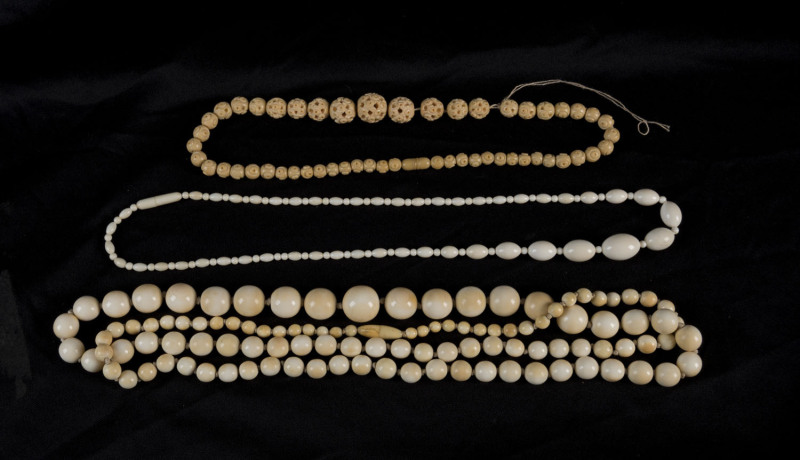 Three vintage and antique ivory bead necklaces, ​the longest 108cm