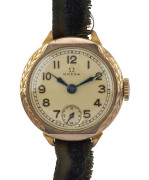 OMEGA vintage ladies wrist watch in gold case with silk band and gold fittings, early 20th century, ​2.5cm across