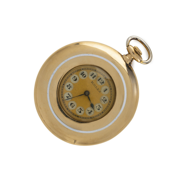 ROLEX early pocket watch, 18ct gold and enamel, movement stamped WILSDORF & DAVIS, pre 1920, ​6cm high