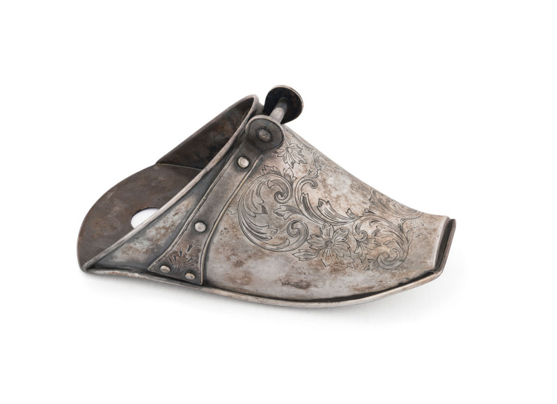 An antique Spanish silver plated stirrup, 19th century, 26cm high