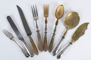 Russian silver and Continental silver cutlery and servers, 19th century,