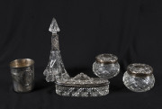 Assorted silver topped vanity ware and beaker, 19th and early 20th century, tallest 14.5cm high