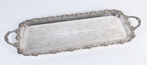 An English silver plated tray stamped "DRUMMOND & Co. MELBOURNE", late 19th century, 73cm across the handles