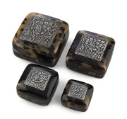 Set of four graduated boxes, tortoiseshell and silver, circa 1900, the largest 6cm across