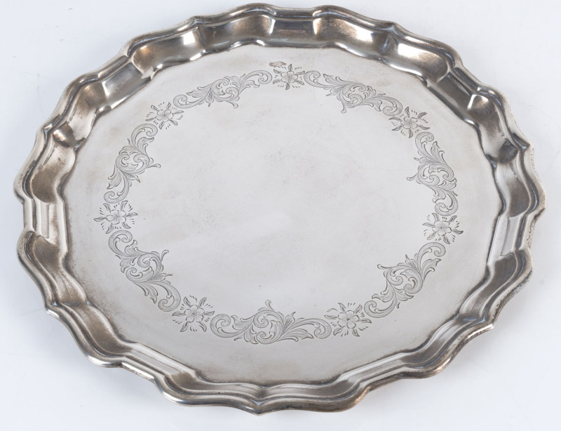 An English sterling silver salver, 20th century, 31cm across, 760 grams