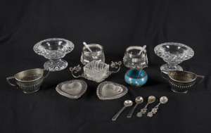 Collection of assorted salts and spoons, crystal, silver and cloisonne, 19th and 20th century,