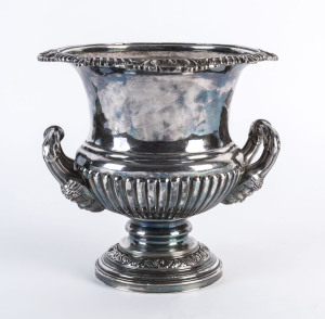 A heavy urn shaped silver plated champagne ice bucket, 19th century, 23cm high