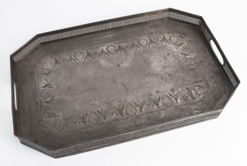 An antique English silver plated serving tray, late 19th century,