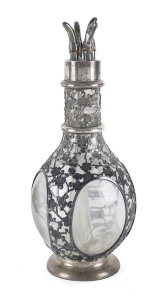 A Chinese sterling silver mounted spirit decanter with four sections, circa 1920s, 33cm high