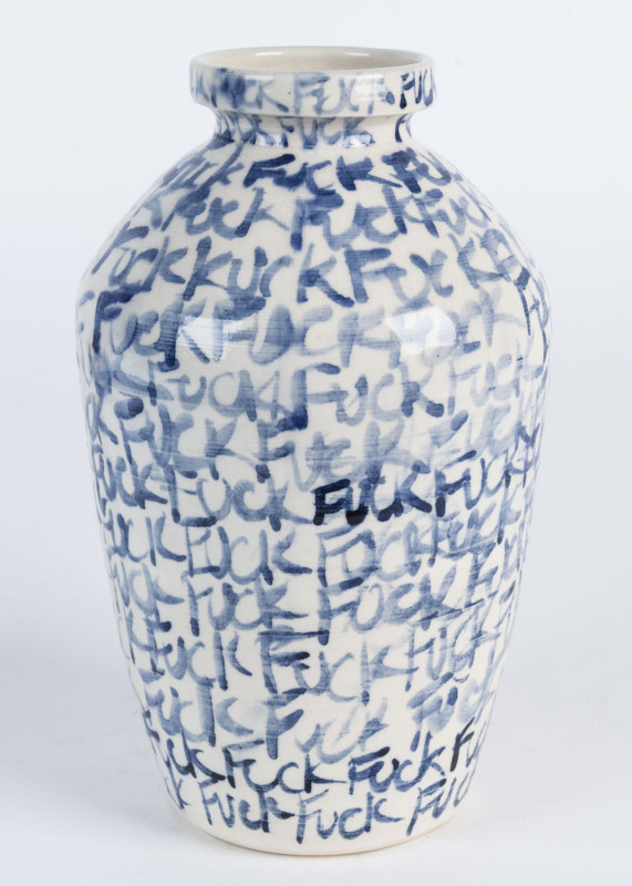 "FUCK VASE" Australian pottery vase, Melbourne, circa 1980, 22cm high