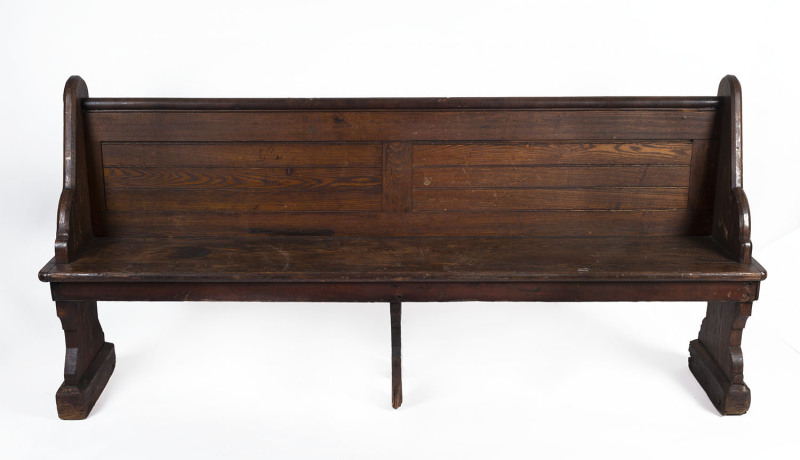 An American oak church pew, late 19th century, 197cm long