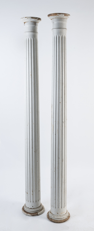A pair of Corinthian architectural columns, carved and painted wood, 19th century, 173cm high