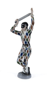 Danish porcelain Harlequin figure by Bing & Grøndahl, mid 20th century, factory mark to base, 29cm high