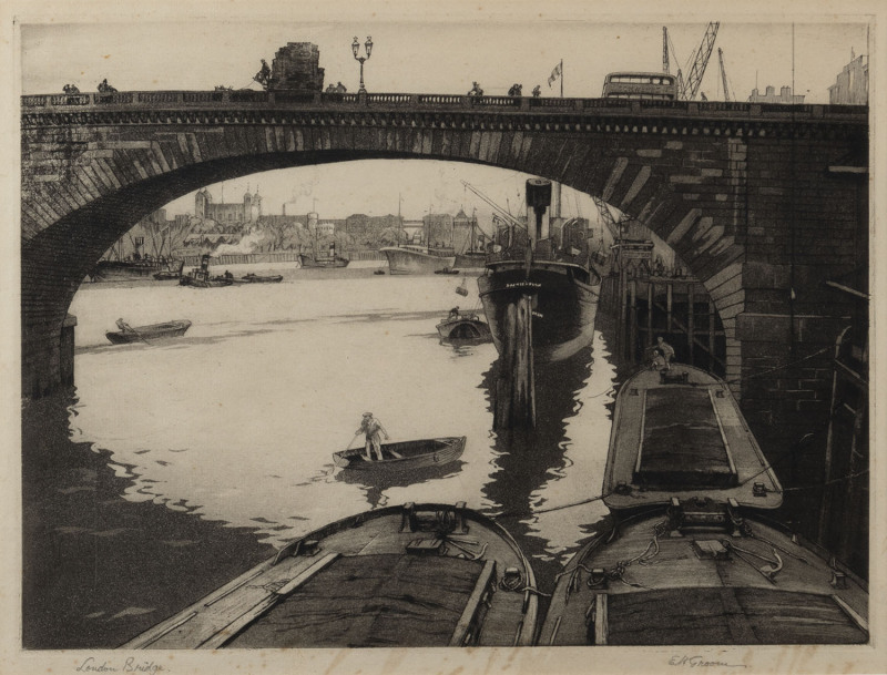 Emerson Harold GROOM [1890 - 1983] London Bridge engraving, titled at left and signed in pencil at right,