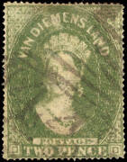 1868-69 (SG.119) 2d Yellow-Green with Unofficial serrated perf.19 on a postally used example with BN '44'. Cat.£750.