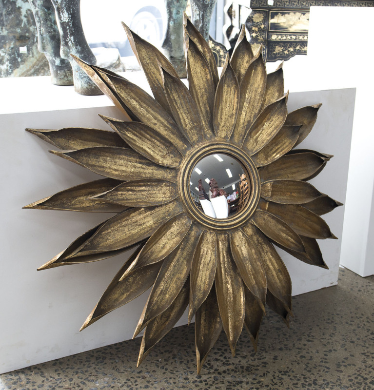 French sunburst convex mirror, mid 20th century, 88cm across