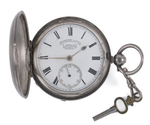 A pocket watch, sterling silver case, movement by Rotherams of London, dial marked "Made Expressly For F. PRESCOTT, WATCHMAKER, MITCHELL St. BENDIGO", 19th century