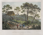 LOUIS AUGUSTE DE SAINSON (1800 -1887), Habitation de Pecheurs de Phoques au Port Western, 1830, hand coloured lithograph, 22 x 31cm.
