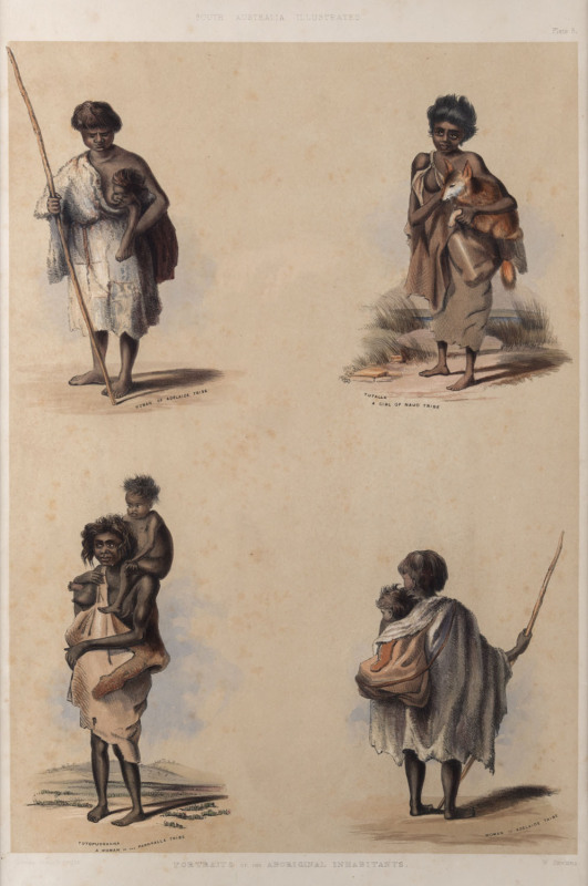 GEORGE FRENCH ANGAS [1822 – 1886], Portraits of the Aboriginal Inhabitants, two lithographs, printed with tint stone and hand-colouring,from "South Australia Illustrated", 1847,each 44 x 30cm.