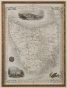 "VAN DIEMEN'S LAND or TASMANIA" by John Rapkin (Warren & Rogers), 1851 with hand-coloured vignettes depicting Hobart, the V.D.L. Company's Agent's residence and a Thylacine.34 x 25cm.