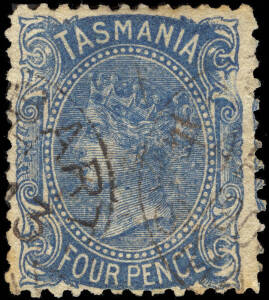 1870 (SG.130) 4d Blue Sideface used examples showing watermark '4' both normal and reversed. Lightly cancelled with some surface rubbing on one. Cat. £850.