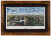 Large Huon Pine frame (90 x 137.5cm), late 19th Century, with original gilt slip, containing a hand-coloured limited edition (#82/150) facsimile of Eugen von Guerard's "Ballarat from the Fire Brigade Tower (Looking East) 1870".