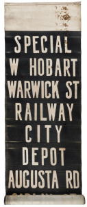 Hobart Tramways: original destination roll, 46cm wide, 312cm long, circa 1950s. Electric trams operated in Hobart 1893-1960.