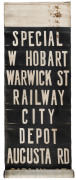 Hobart Tramways: original destination roll, 46cm wide, 312cm long, circa 1950s. Electric trams operated in Hobart 1893-1960.