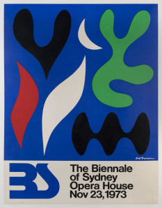 John Coburn (1925-2006) The Biennale of Sydney, Opera House Nov 23, 1973 Colour lithograph, signed in image lower right. 101 x 75cm. Linen backed.