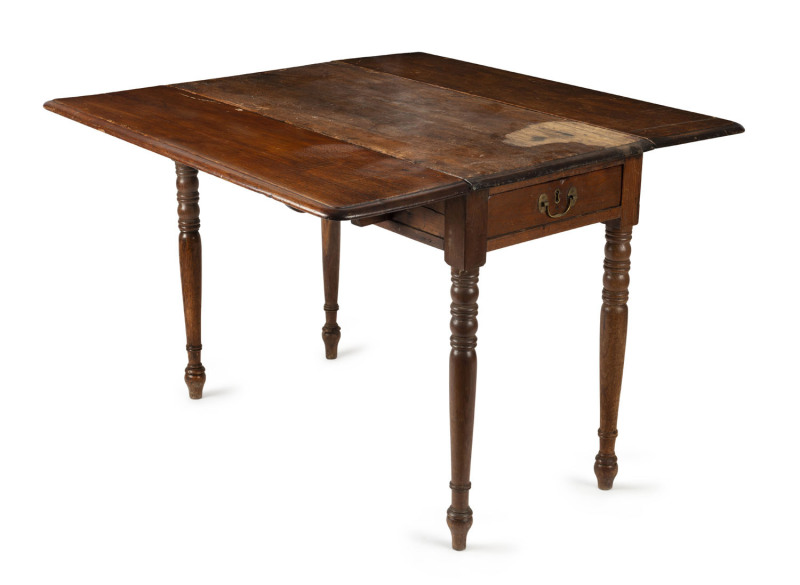 ROYAL ENGINEERS DEPARTMENT Rare Australian pembroke table, blackwood and cedar, circa 1840s, stamped in three places "R.E.D." and with convict broad arrow. This table was most likely made for the Departments headquarters at No.2 DAVEY STREET in Hobart whi