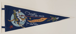 [PATRIOTIC BANNER] Target for 1943 AUS / USA / from THE BOYS DOWN UNDER Felt pennant with colour screenprint text with date in image,